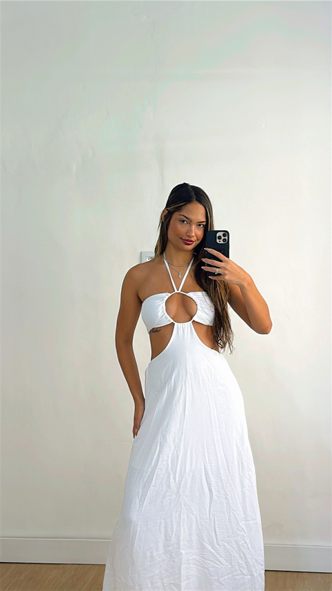 VESTIDO RECORTADO FLUIDO BRANCO