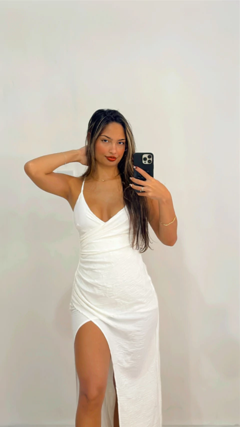 VESTIDO LONGO FENDA BRANCA COM BOJO