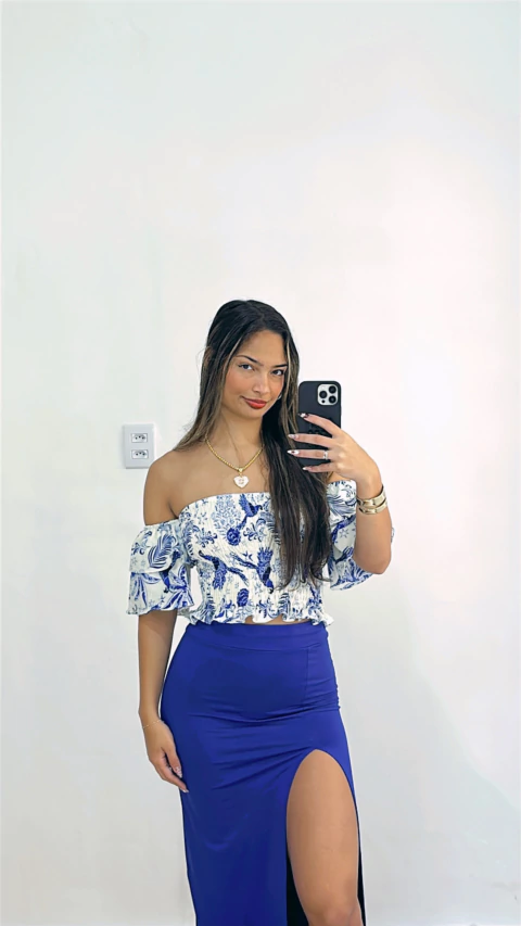 BLUSA CIGANINHA ESTAMPA AZUL COM ELÁSTICO