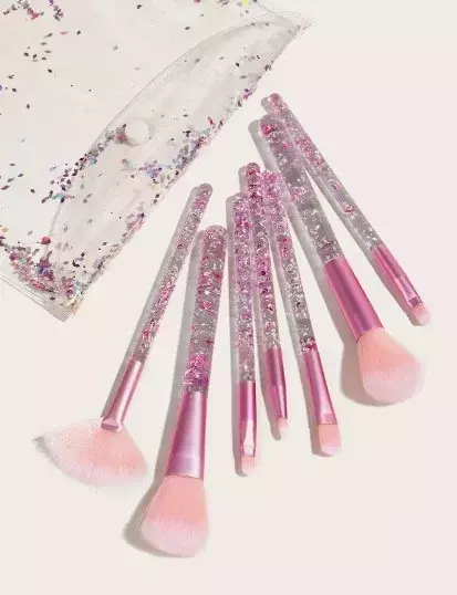 Kit com 7 Pincéis Glitter + Necessáire