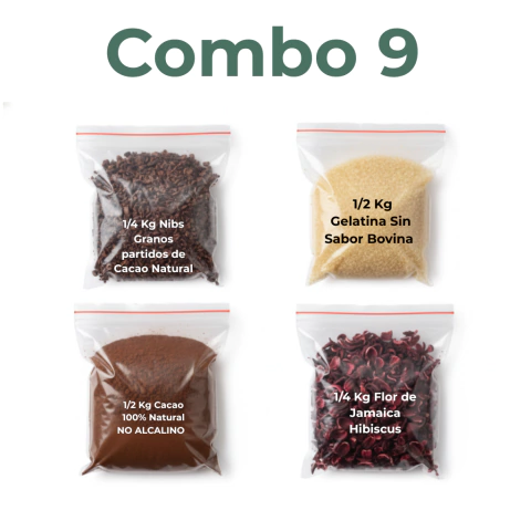 Combo 9: Nibs Cacao + Cacao No Alcalino + Gelatina Bovina + Flor de Jamaica