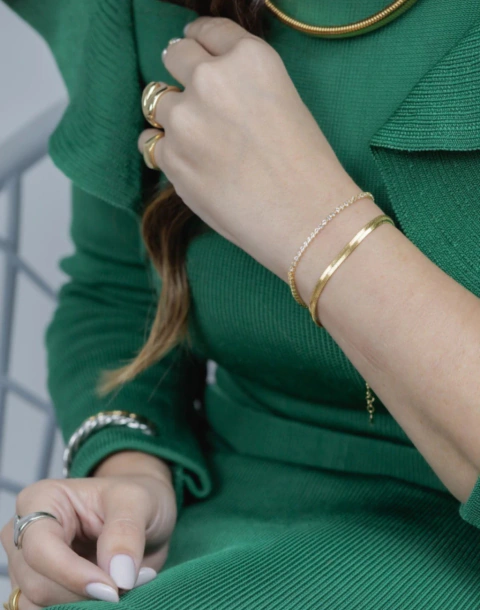 Dupla Pulseiras Fita Lisa + Fio De Zircônias Banho De Ouro 18k