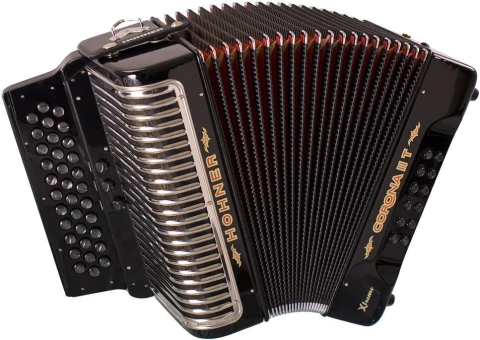 ACORDEON DIATONICO HOHNER ANACLETO ''NORTEÑO'', FA-SIB-MIB/MI-LA-RE, NEGRO BRILLANTE CON ESTUCHE