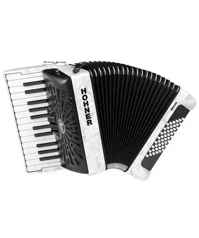 ACORDEON CROMATICO HOHNER BRAVO II, 26 TECLAS, 48 BAJOS, BLANCO CON FUNDA