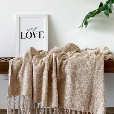 Manta Chenilli para Sofá 1,80m x 1,20m: Cor Cru