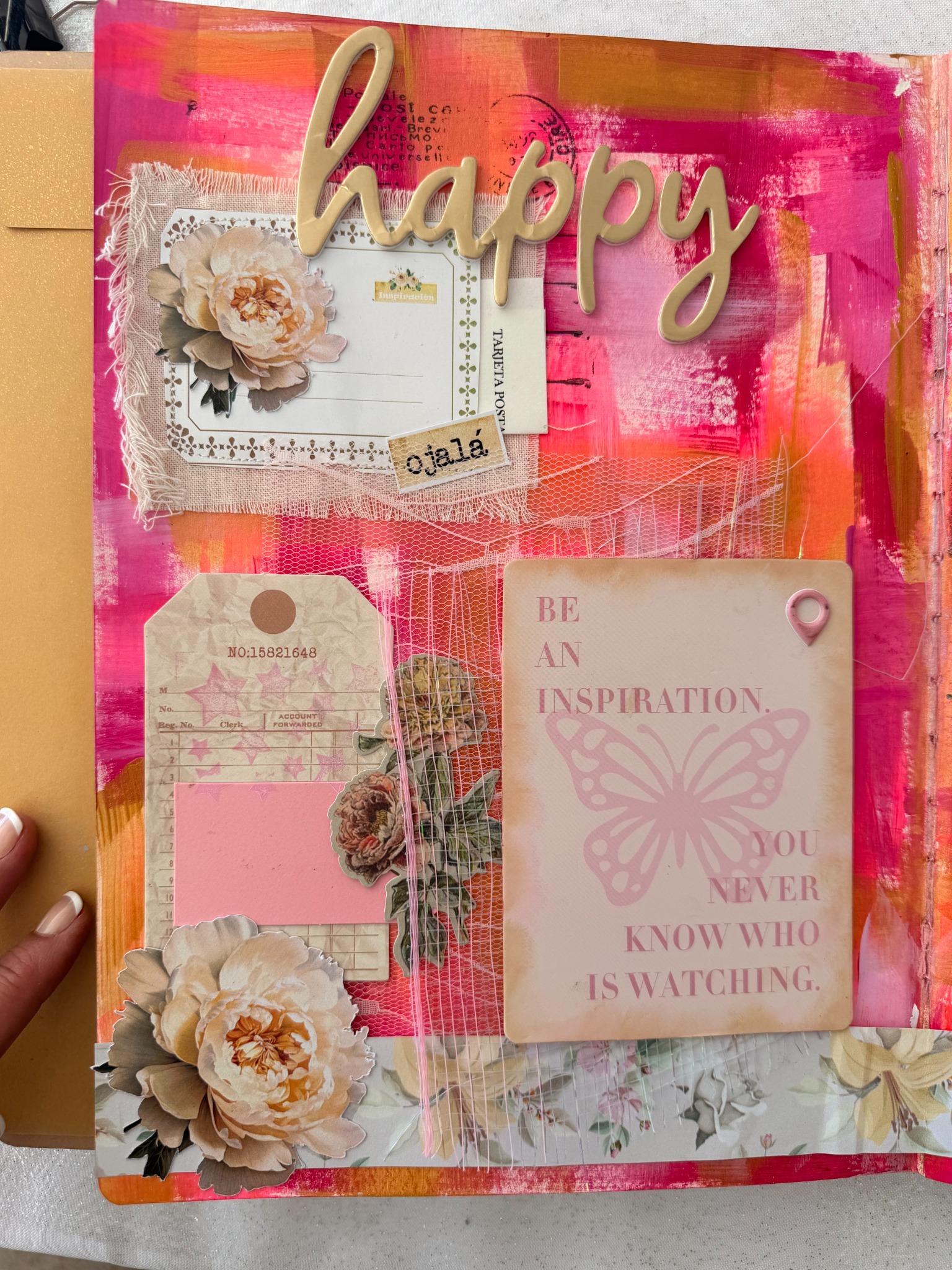 Journaling rosa y naranja con flores — trabajo de Jime