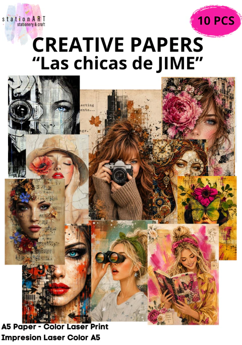 Kit de Papeles Decorativos "Las chicas de Jime" A5 para Scrapbooking y Journaling