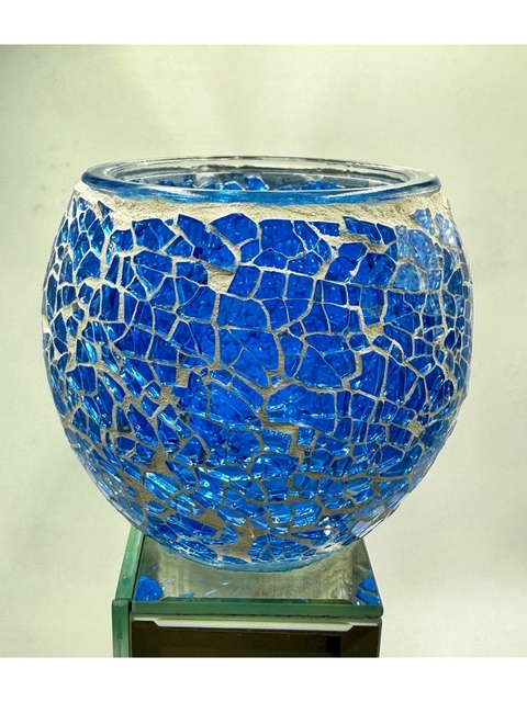 Portavela Decorativo de Mosaico de Vidrio Azul y Blanco - comprar online