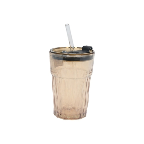 Vaso de Vidrio con tapa de plastico y sorbete de vidrio 420ml - comprar online