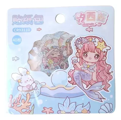 Set De 40 Stickers Pet Kawaii Xixi Holográfico Cute Girl "MAR" - comprar online
