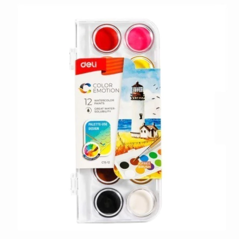 Set De Acuarelas Deli Estuche 12 Colores Con Pincel 8x22cm - comprar online