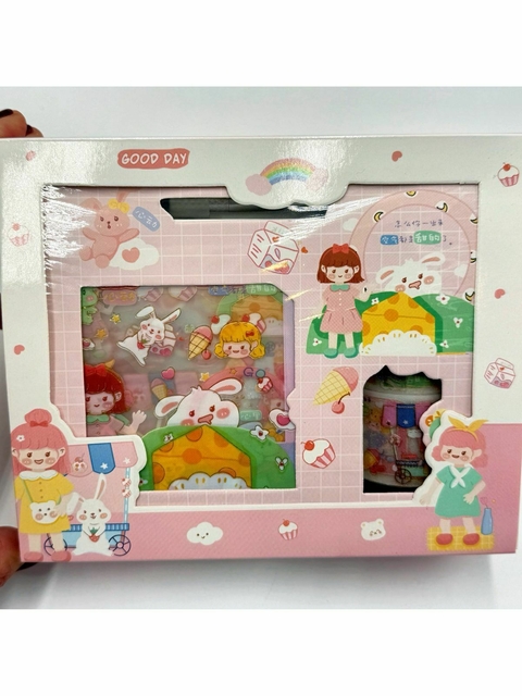 Set de Stickers y Cintas, con Plancha de Corte y Bisturi, Tonos Rosados