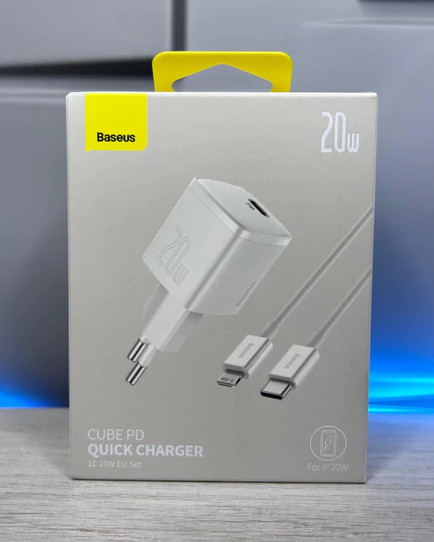 Carregador rápido Baseus Cube PD 20w + Cabo lightning USB-C