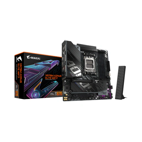 Placa Mãe Gigabyte X870M AORUS Elite WIFI7, DDR5, Bluetooth 5.4, LAN 2.5GbE, HDMI, M.2, SATA 3, PCIe 5.0 x16, Áudio HD 7.1, AMD AM5, mATX