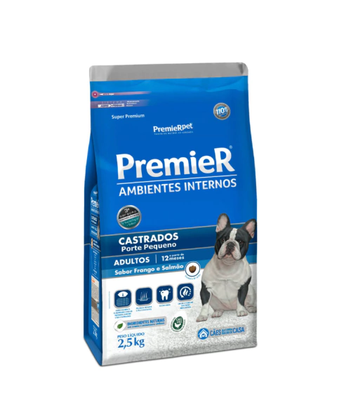 PREMIER CÃES AMBIENTES INTERNOS AD CASTRADOS 2,5 KG