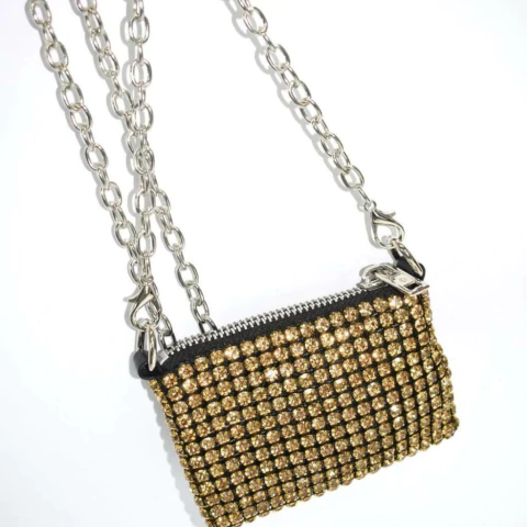 Mini Bolsa com Strass e Corrente