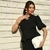 Conjunto Blusa um Ombro Só e Saia Midi Preta - loja online