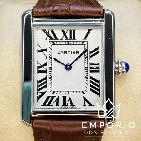 Cartier Tank Solo Grande Aço Couro Marrom