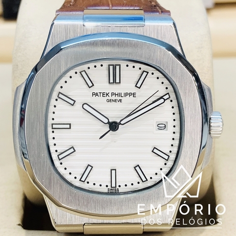 Patek Philippe Nautilus Branco Couro Marrom