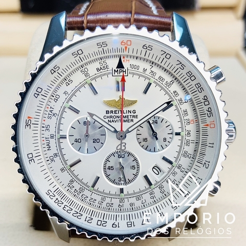 Breitling Navitimer Chronograph Branco Couro