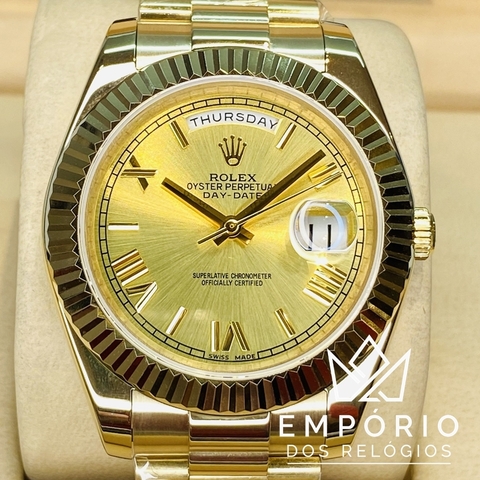 Rolex Day-Date 40 Dourado Luneta Canelada