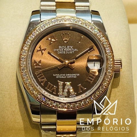 Rolex Datejust 31 Chocolate Misto Everose Luneta Cravejada Romano