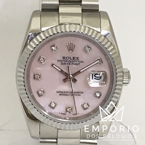 Rolex Datejust 36 Rosa Aço Luneta Canelada Diamond