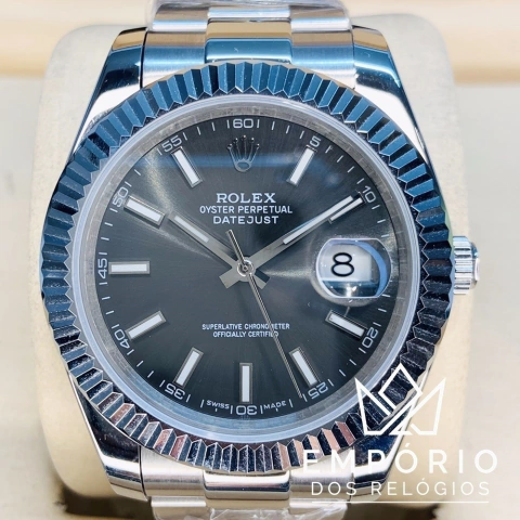 Rolex Datejust 41 Slate Aço Luneta Canelada