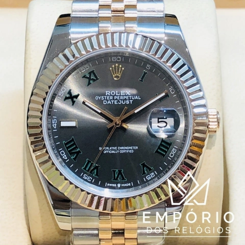 Rolex Datejust 41 Wimbledon Slate Misto Everose Luneta Canelada Jubileu Romano