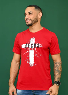 Camiseta Masculina Jesus Cruz Vermelho