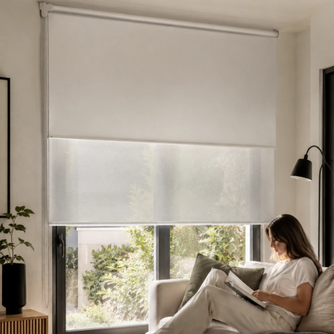 Cortina Roller Doble Blackout 100% Oscuridad + Sunscreen 6% 110X150 cm