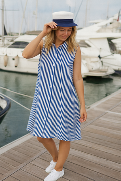 Vestido Camisero rayado de rayón Azul - MATRIZKA