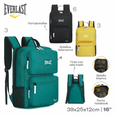 Mochila Everlast Original Urbana Deportiva Anti Robo Tela 16488 VERDE - ZATIMA MAYORISTA