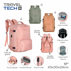 Mochila De Viaje Travel Tech Beige 16958 - tienda online