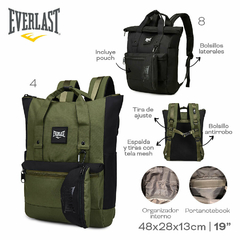 Mochila Cartera Everlast Urbana Porta Notebook Boca De Pez 22256 VERDE en internet