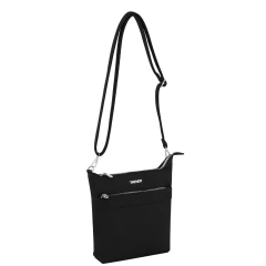 Morral negro Trendy de material PU con bolsillo frontal y tira regulable desmontable