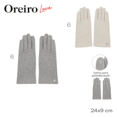 Guantes Oreiro Love en color caqui y gris, tamaño 6, aptos para pantalla táctil, diseño largo de 24x9 cm