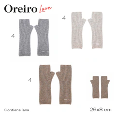 Guantes Oreiro Love sin dedos en colores beige, gris y marrón, tejidos y de lana, tamaño 26x8 cm