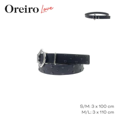 Cinturón negro Oreiro Love con diseño de círculos en relieve y hebilla de metal plateado