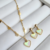 Conjunto de Brinco e Colar com Pingente de Coração Branco e Coraçõezinhos Dourados Banhados a Ouro 18K