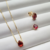 Mix Colar e Brinco de Gota Pequena de Zircônia Vermelho Rubi Banhado a Ouro 18K