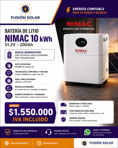 Batería Litio Nimac 10,24 kWh | 51,2 V | 200 Ah