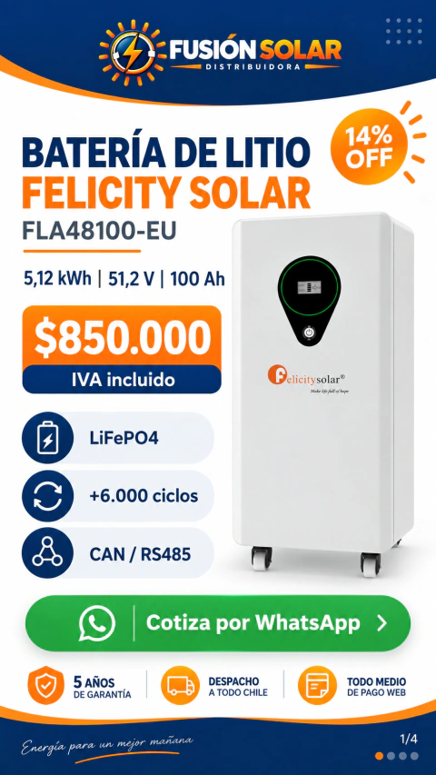 Batería de Litio Felicity 5 kWh | 51,2 V | 100 Ah | Fla48100eu