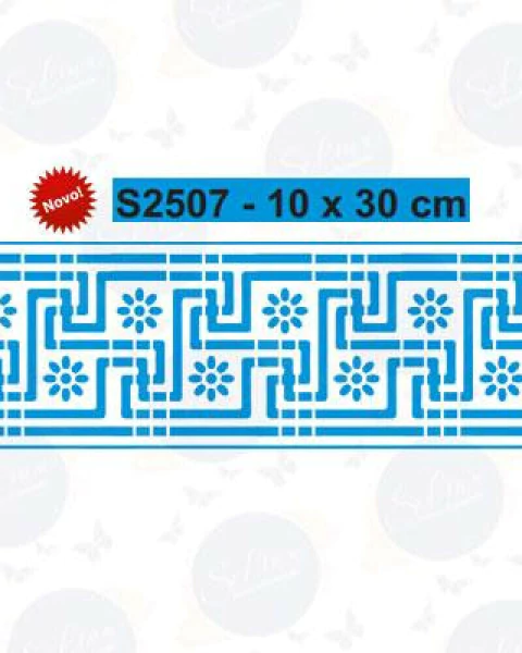 Stencil S2507 - Trama com Flores - 10X30 cm
