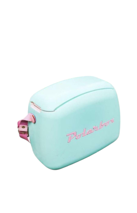 Lunchera Polarbox verde agua con correa rosa - comprar online
