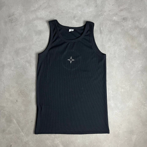 Regata Canelada Preto Stars Bordado Marrom Company