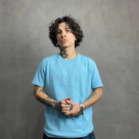 Camiseta Linho Masculino Azul Claro