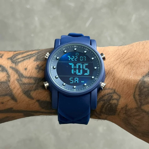 Relógio Digital Azul Pulseira de Silicone