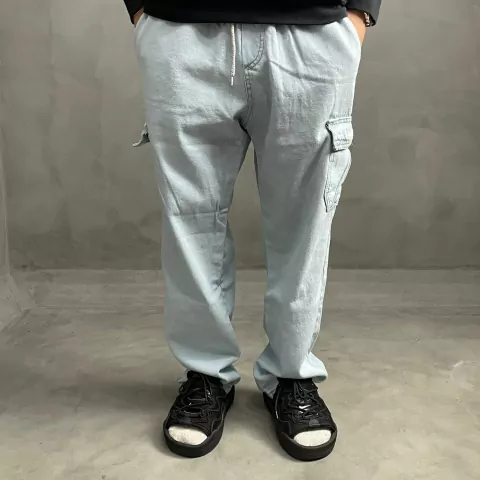 Calça Cargo Jeans Azul Claro