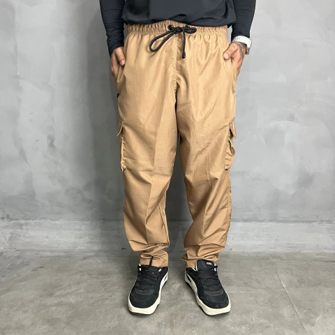 Calça Tactel NK Cargo Logo Emborrachada Marrom